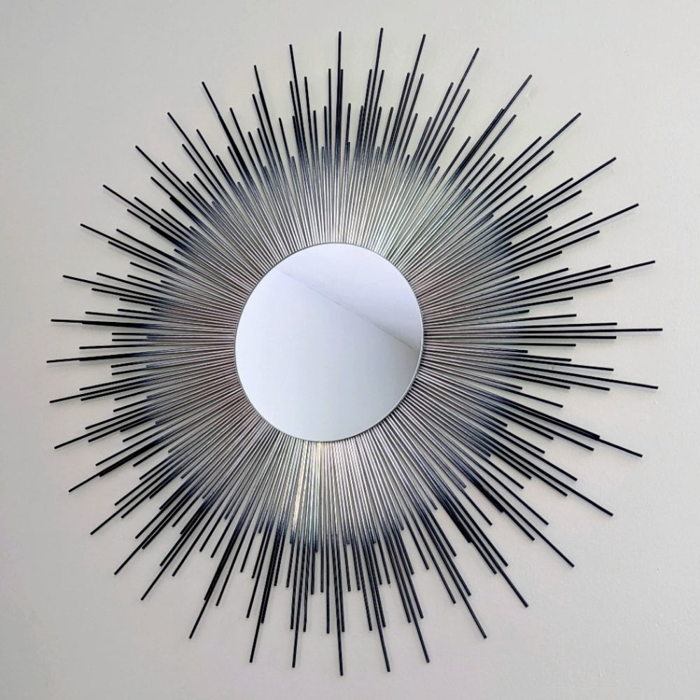 35" Sunburst Mirror Ombre Silver & Navy Blue Decorative Wall Mirror